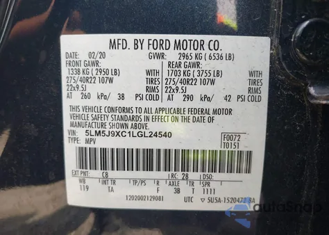 2020 Lincoln Aviator Black Label from USA, damaged, VIN 5LM5J9XC1LGL24540